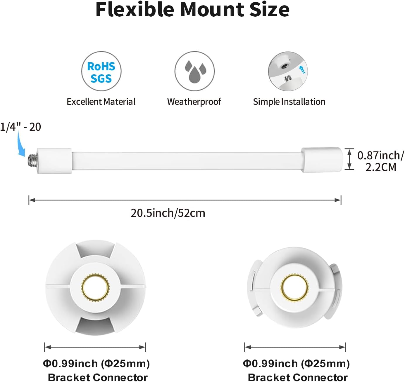 Flexible Baby Monitor Mount for HelloBaby HB6550/HB65/HB66/HB6558/HB248, ANMEATE SM935E/SM650, Compatibile with Bonoch ChildsFarm Eufy Baby Monitor, 20'' Arm Bracket Holder to Crib Cot Shelves, White