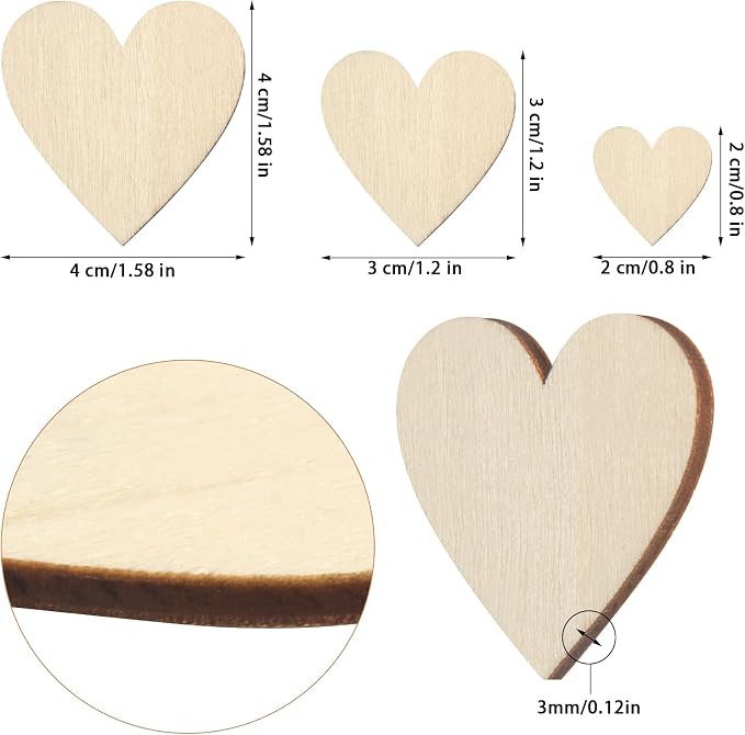 DERAYEE 100Pcs Unfinished Wooden Hearts