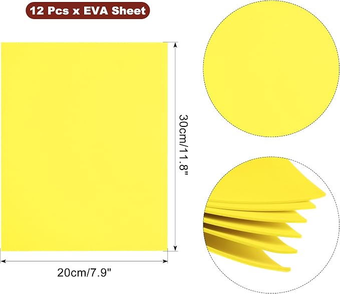 uxcell Lemon Yellow EVA Foam Sheets, 11.8x7.9 in 2mm Thick Handicraft Foam Paper