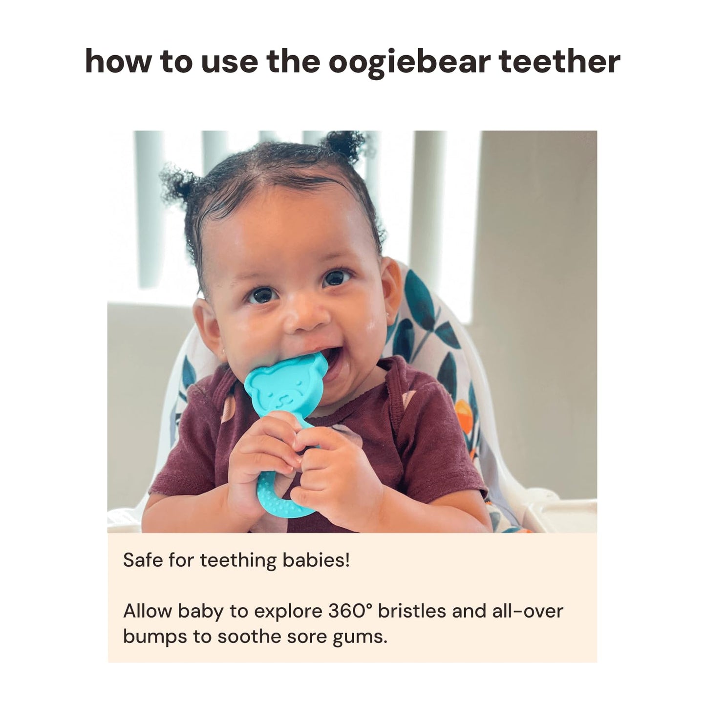 oogiebear 360˚ Teether - Safe Teething Toys for Babies 3 Months and Older | Soft Bristle Teddy Bear Silicone Teether | Super Soft BPA-Free Silicone - Seafoam