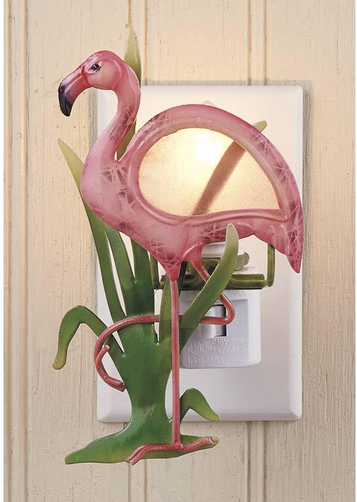 SAGEFINDS Flamingo Nightlight | Decorative Capiz Shell and Metal Art Design | Bedroom, Bathroom, Stairs, Nursery | Home Décor Accent | Rotating Plug | On/Off Switch | Bulb Included | 5.5” High