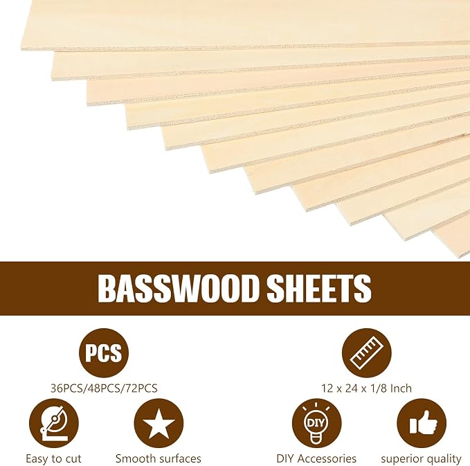 Riakrum Basswood Sheets Plywood Board Unfinished Wood Boards