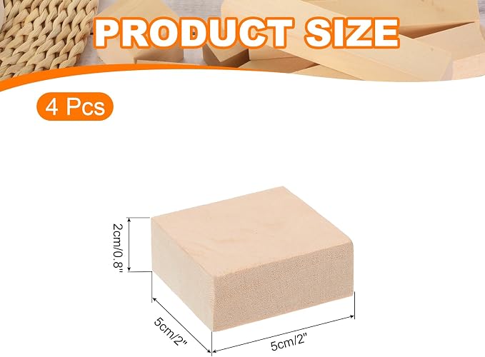 MECCANIXITY 4Pcs Basswood Carving Block, 0.8"x2"x2" Square Wooden Dowels Blocks