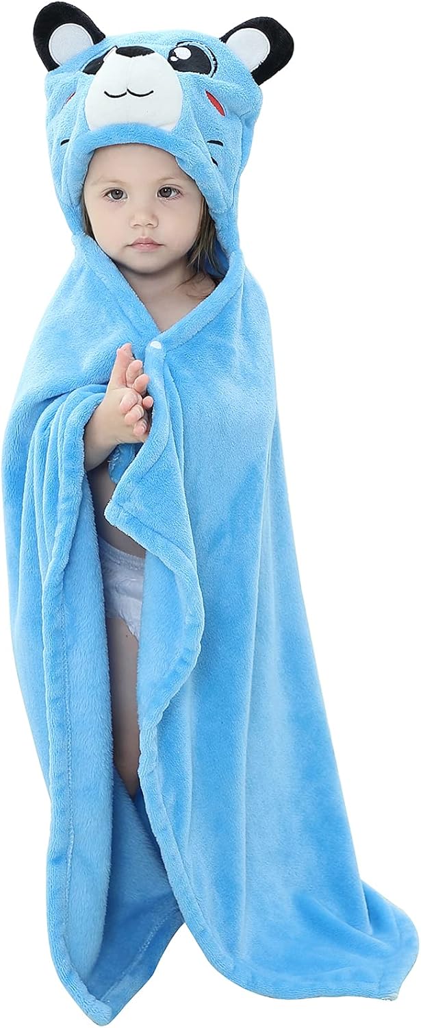 Wearable Blanket Hoodie for Kids Toddlers Hooded Towels Soft Cozy Flannel Wearable Throw Blanket Hoodie for Boys Girls Birthday Gifts (Blue Bear 60 * 50)