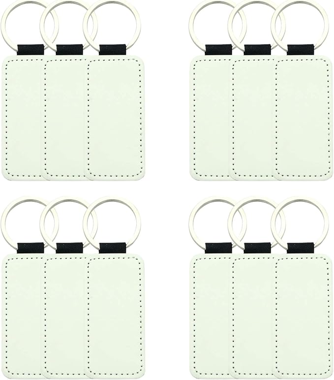 12 Pcs Sublimation Blank Keychains, PU Leather White Keychains Ornament Pendants