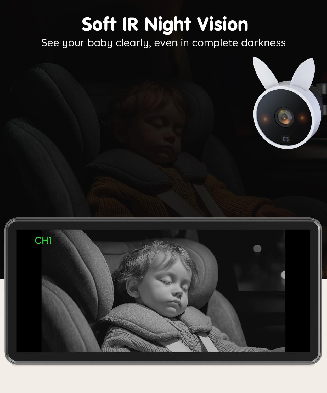 Babyvue BV3PRO 7.2" Dual Car Camera Baby Monitor, 1080P HD Split Screen, IR Night Vision, Double Car Camera for 2 Baby, Easy Setup for Carseat, Perfect for Family Travel, Pet Friendly