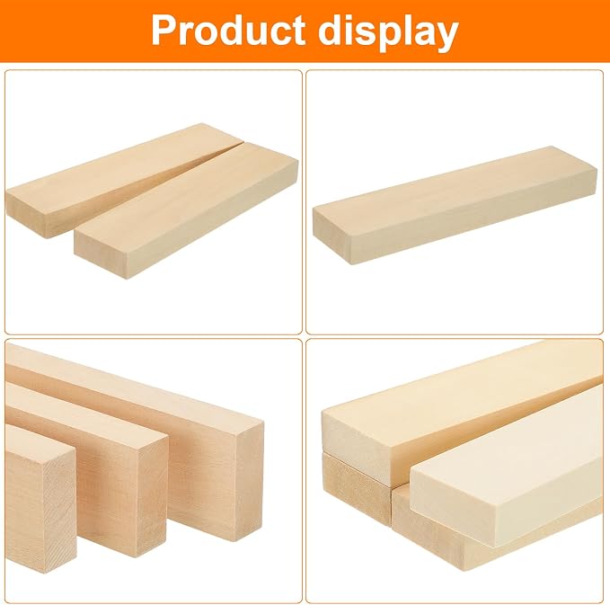 MECCANIXITY 4Pcs Basswood Carving Block, 0.8"x2"x8" Square Wooden Dowels Blocks