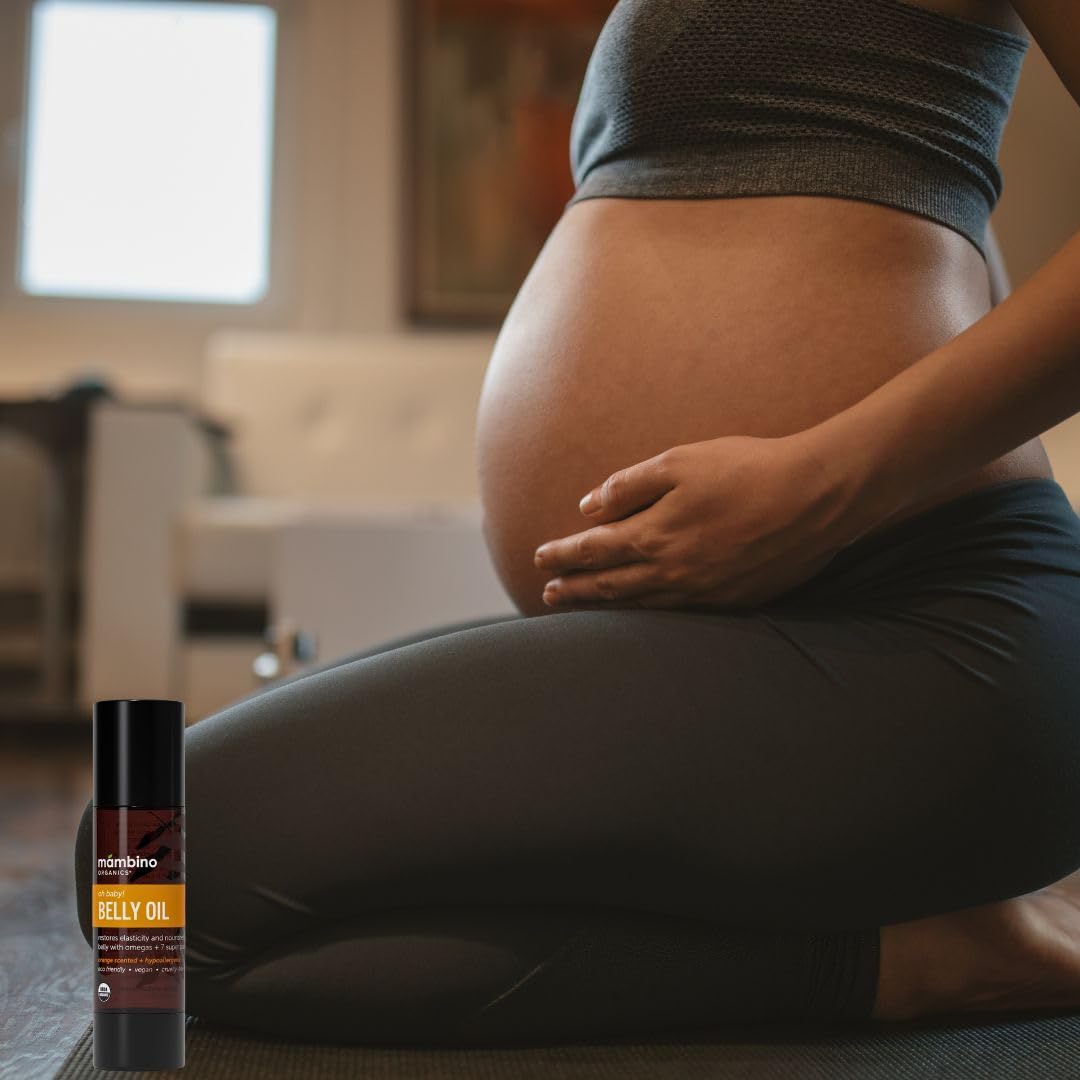 Mambino Organics Oh Baby! Belly Oil for Pregnant Women, Organic Stretch Mark Oil for Pregnancy, Postpartum Skin Elasticity, Hydration, With Tamanu, Shea Butter, Calendula, Vegan, Non-GMO, 4 fl oz
