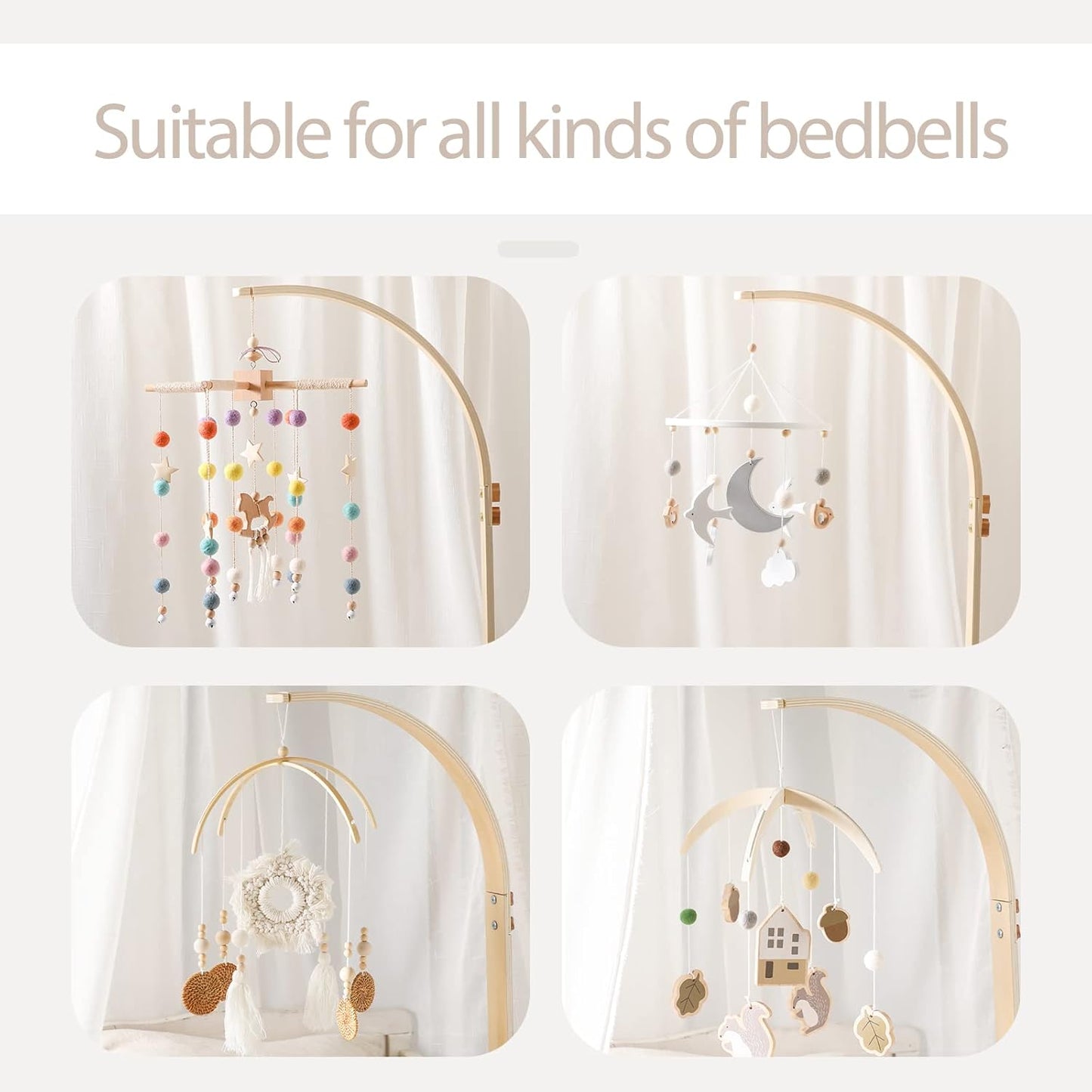Wooden Crib Mobile Arm | Baby Crib Mobile Arm Wooden Holder | Rotatable Adjustable Anti Slip Attachment Clamp for Sturdy Mobile Hanger (Curved Arm)
