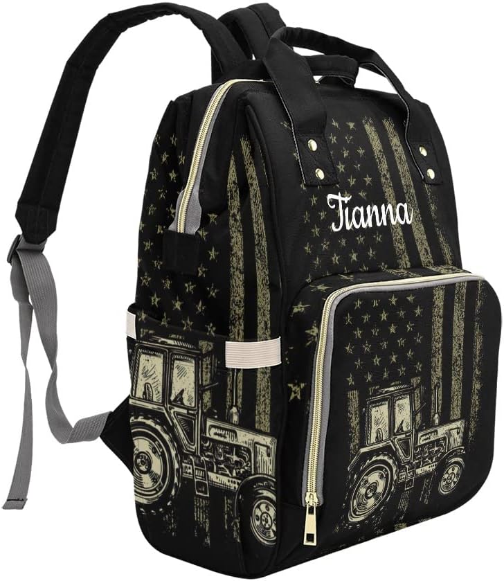 American Flag Car Truck Diaper Bags with Name Waterproof Mummy Backpack Nappy Nursing Baby Bags Gifts Tote Bag for Women