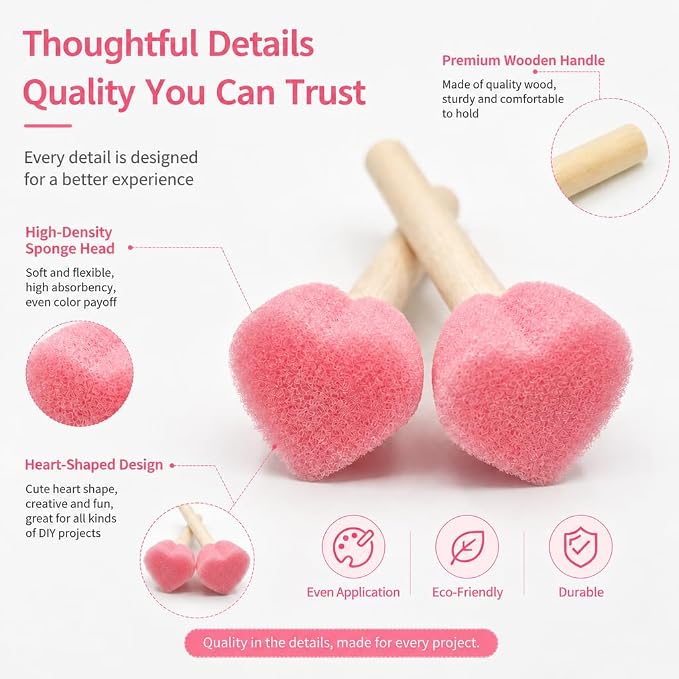 Heart-Shaped Sponge Paint Brush Set
