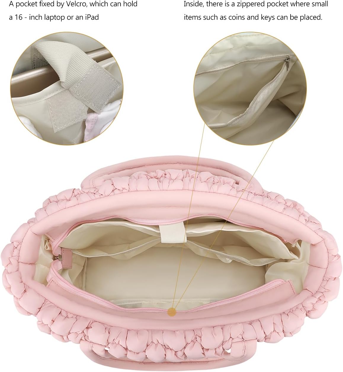 Lmbabter Puffer Quilted Tote Large Diaper Hobo Mommy Bag Hold 16“Laptop Stylish Cloud Handbag Carryall Daypack Travel Work