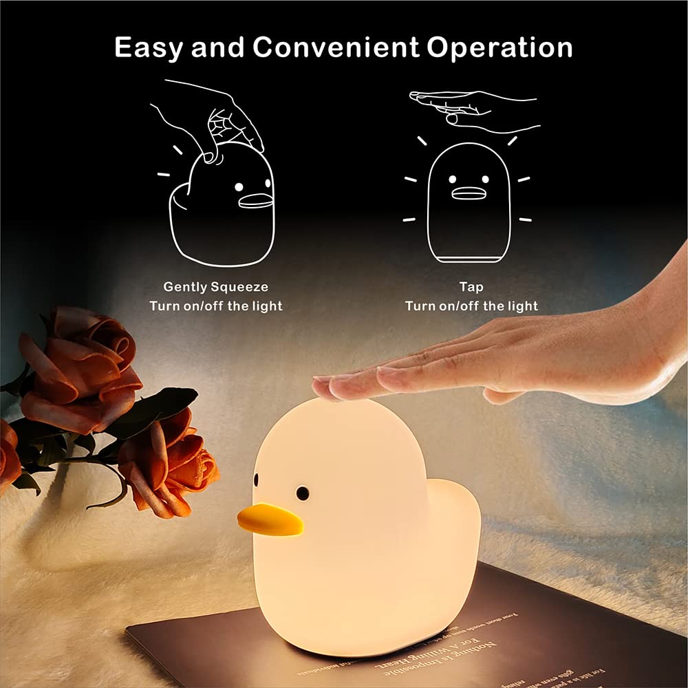 Kids Night Light - Cute Silicone Duck Nursery Lamp for Baby and Toddler, Animal Squishy Lamp for Bedroom, Boys and Girls Gift