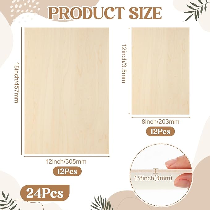 SiliFine 8x12+12x18 Inch 24 Pack Basswood Sheets
