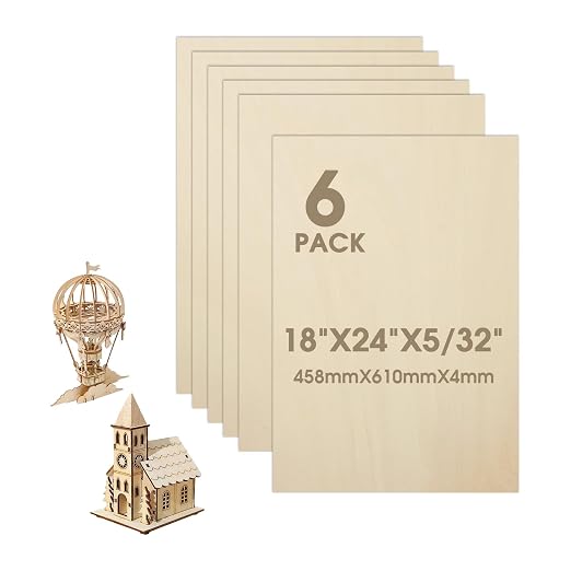 6 Pack Basswood Sheets 18"×24"×5/32" Unfinished Plywood Sheet | Smooth Thin