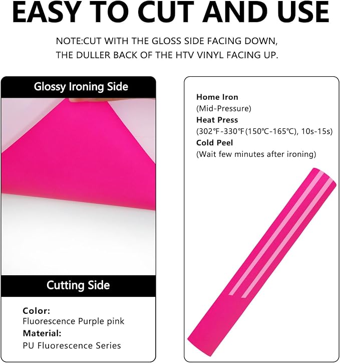 FUNKAKA Fluorescent Purple Pink HTV Heat Transfer Vinyl Rolls