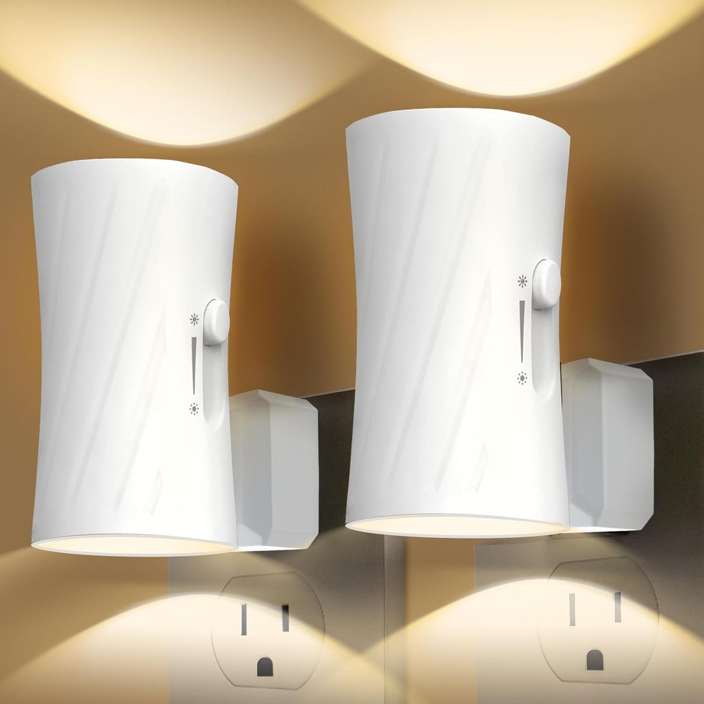 Night Lights Plug into Wall, LED Plug in Night Light, 3000K/5000K Switch, Dusk to Dawn Light Sensor, 0-100LM Adjustable Brightness Wall Light, Modern Night Light for Hallway Bedroom Stairway, 2 Pack