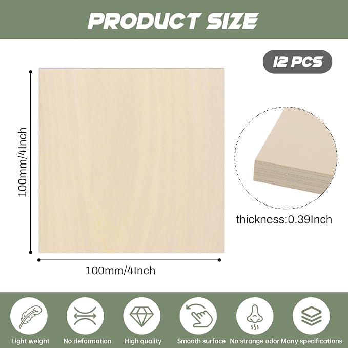 12 Pack Plywood Sheets, Unfinished Wood Boards Blanks