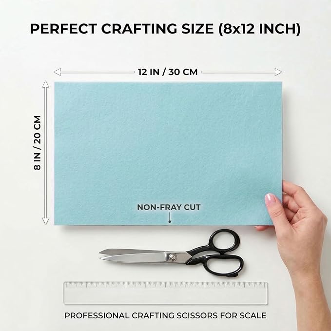 Light Blue Felt Fabric Sheets Stiff 20 Pcs 8" X 12", 1mm Thick Assorted Color