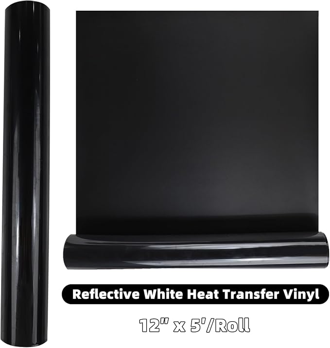 HTVVETUR Reflective Black HTV Roll 12 Inch by 5 Ft Heat Transfer Vinyl Iron on