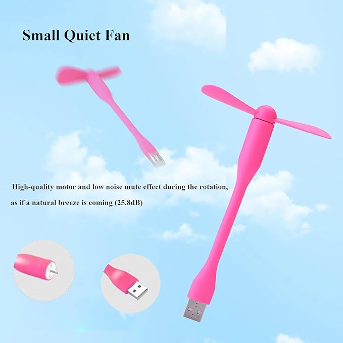 Mini USB Fan, Portable Pocket Fan USB-A Powered Little Cooler, Quiet Operation, for Home Office Car Outdoor Travel- 4 Pack (Pink)