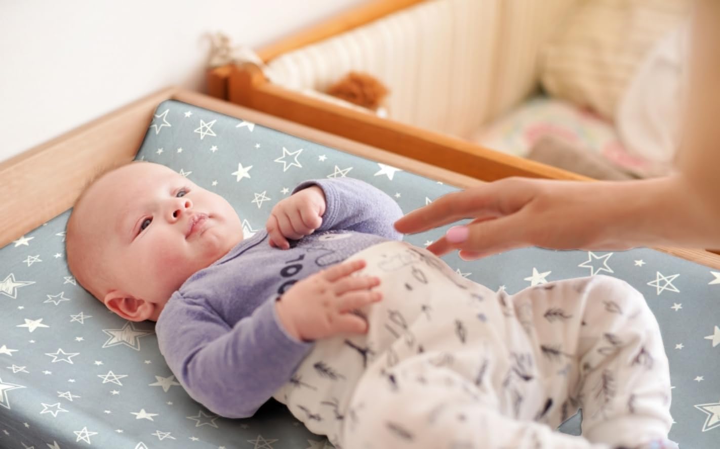 4 Pack Star and Moon Neutral Unisex Fitted Baby Sheets Set for Baby Boys or Girls (Changing pad Cover)