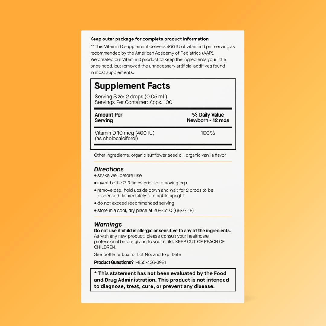 Genexa Infants Vitamin D Liquid Drops for Newborn, Baby & Toddler | Bone Development | Delicious Organic Vanilla Flavor | Certified Organic, Gluten Free, & Non-GMO | 270 Servings (3 Pack)
