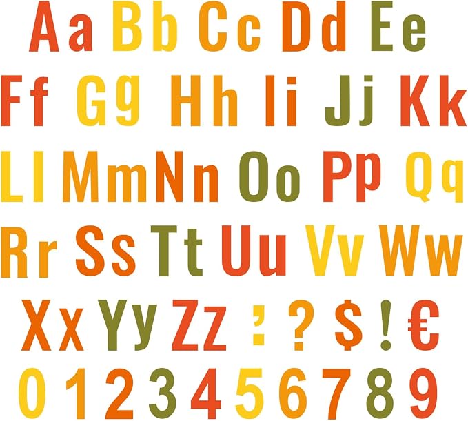 FYSUIMU 134 Pcs Fall Bulletin Board Letters Autumn Colored Alphabet Number