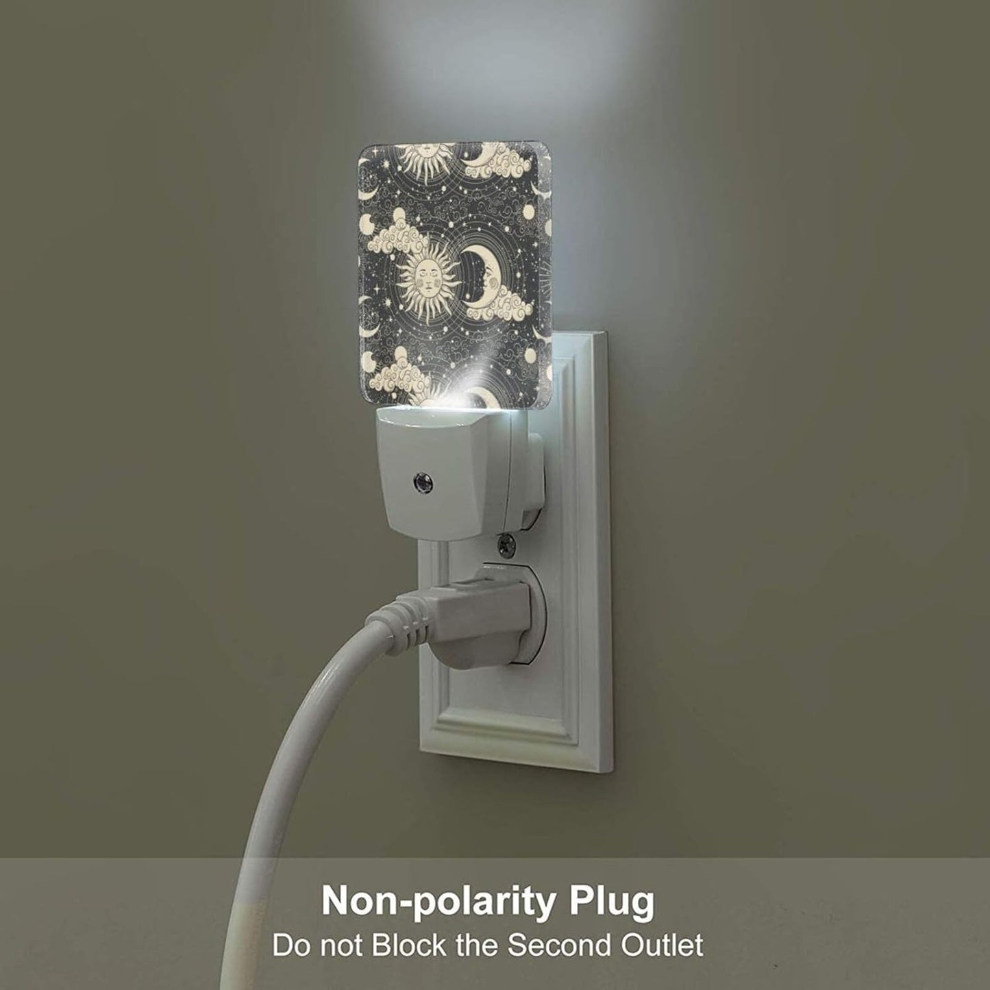 Moon and Sun Night Light,Plug Into Wall for Boys Girls Bedroom Decorative Square Night Light Lamp 0.5w Sleep Friendly