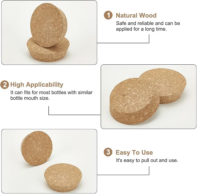 BENECREAT 2pcs Cork Stoppers, Tapered Wine Cork Plugs