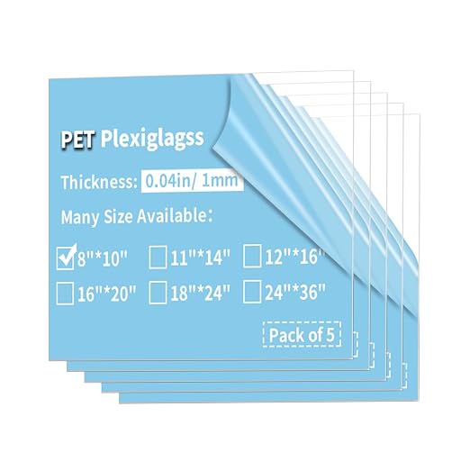5 Pack 8x10 PET Sheets 0.04" Thick PET Plexiglass Sheets Panels