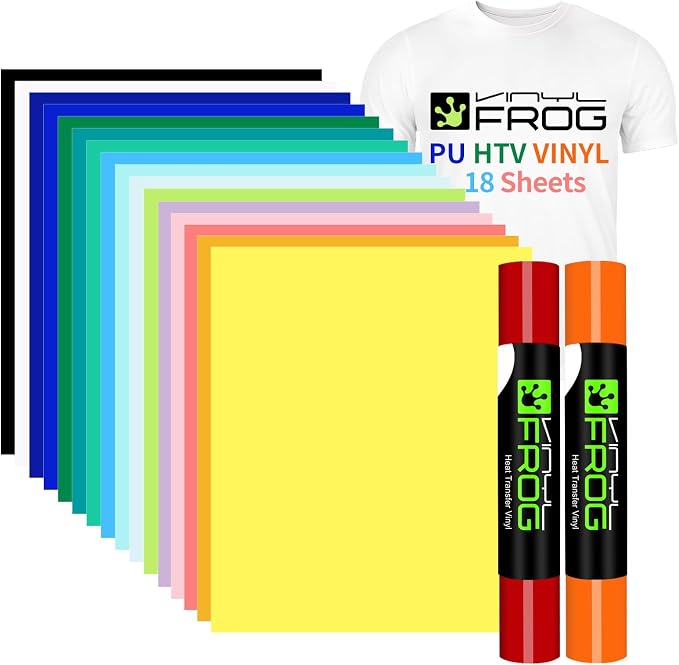 VINYL FROG 18 Sheets Heat Transfer Vinyl Bundle 12"x10" Matte HTV Vinyl Packs