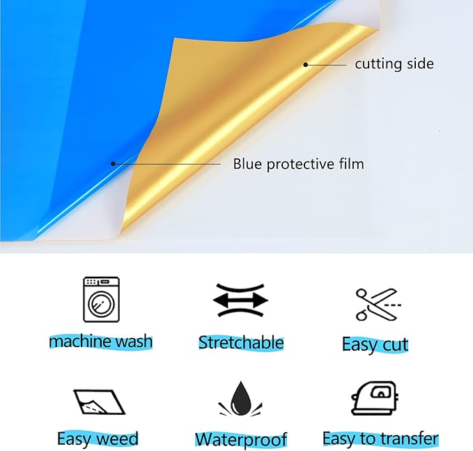 guangyintong Soft Metal Heat Transfer Vinyl Shiny Golden HTV Rolls, HTV Vinyl