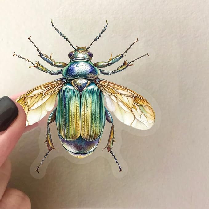 50PCS Transparent Watercolor Insect Stickers, Waterproof PET Decals, Colorful