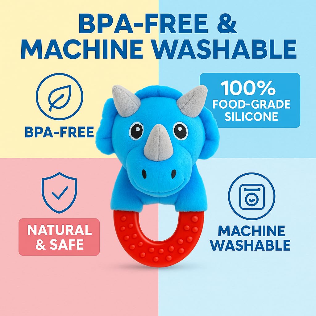 Wristy Buddy Teething Ring for Babies 0-6 8 10 12 Months | Cute Soft Animal Teething Toys & Gloves | Baby Teething Relief Toy Pack | Infant Chew Toys for 3-6 Months, 1 2 3 Years