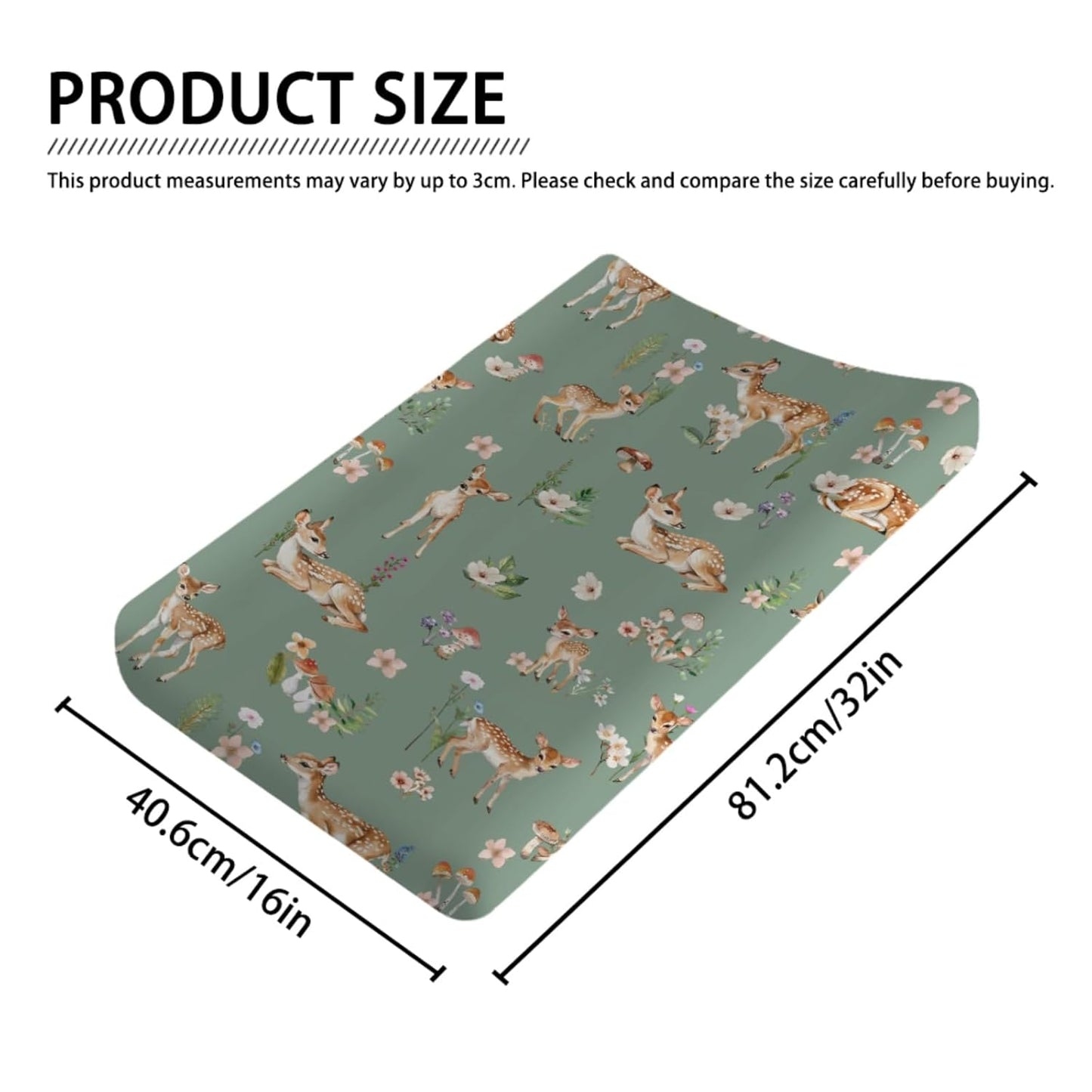 Spring Animal Changing Pad Cover Deer Mushroom Flowers Leaves Forest Baby Nursery Diaper Changing Pad Sheets for Boy Girl Soft Breathable Stretch Fitted Changing Table Sheets Mats 32''x16''