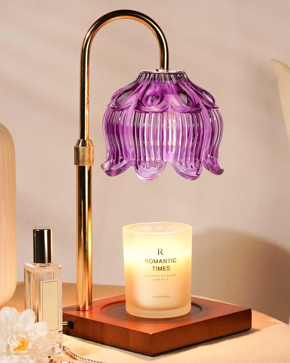 Purple Candle Warmer Lamp with Timer & Dimmer, Candle Lamp Warmer Adjustable Height, Gifts for Women Mom Birthday Christmas, House Warming New Home Bedroom Decor, Flower Wax Warmer for Jar Candles