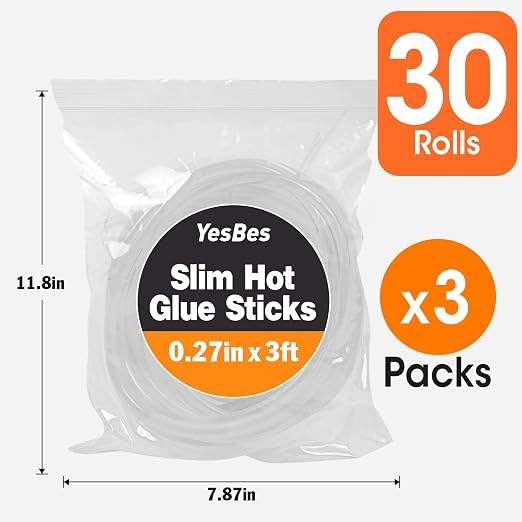 30 Pack Long Mini Hot Glue Stick Rolls, Each 3 FT Long x 0.27" Diameter Glue