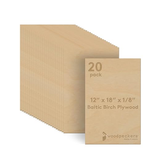 3 mm Baltic Birch Plywood 1/8 x 12 x 18 Inch, Box of 20 B/BB Grade Craft Wood