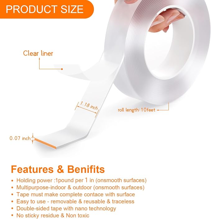 Yeefeoch Double Sided Tape Heavy Duty, mounting Picture Hanging Adhesive Strips