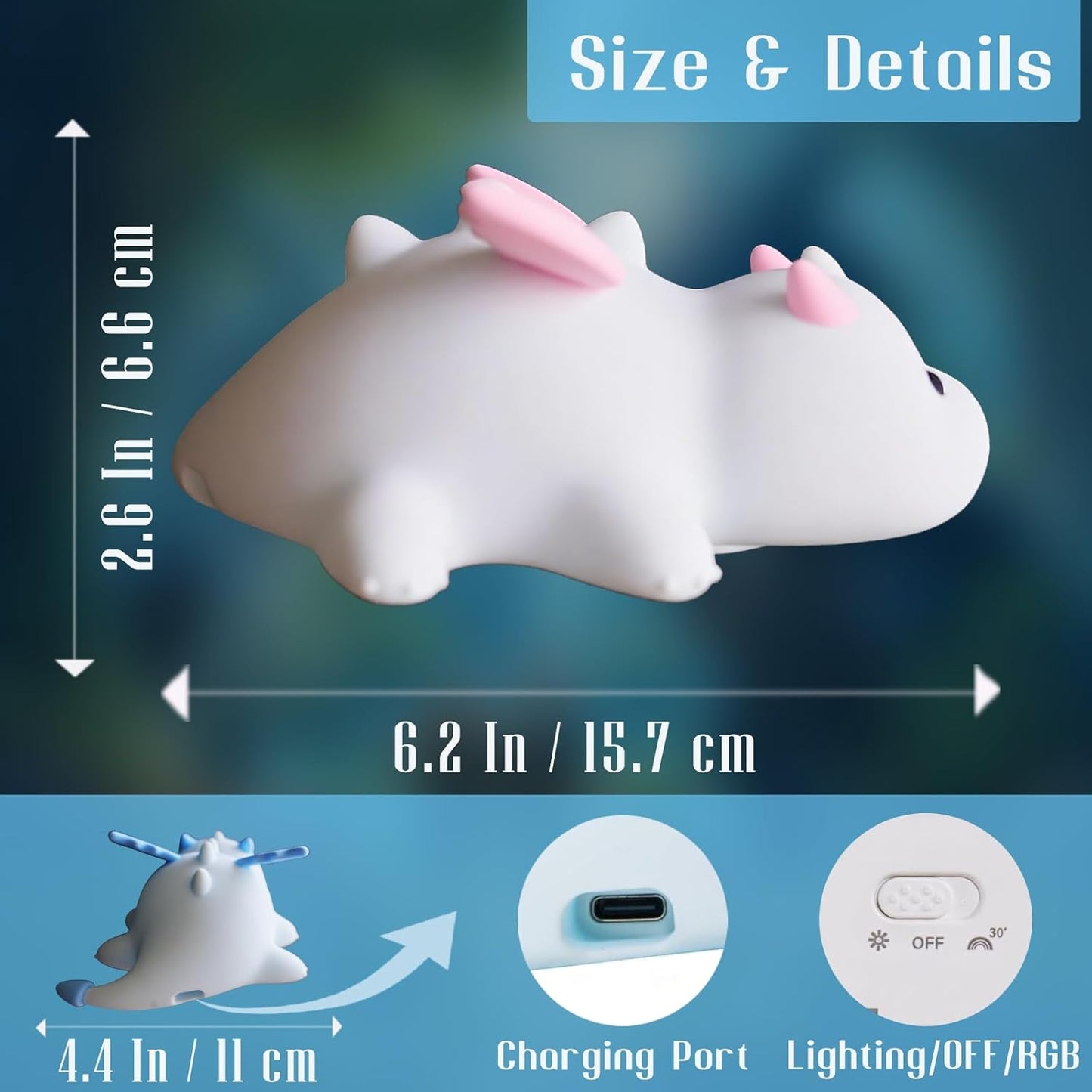 Dragon Night Light, Cute Pink Dragon Gifts, Soft Silicone Lamp with 3 Level Warm Light and RGB Changing, Breastfeeding Nursery Portable Kawaii Bedside Lamp for Baby, Toddler, Boys and Girls