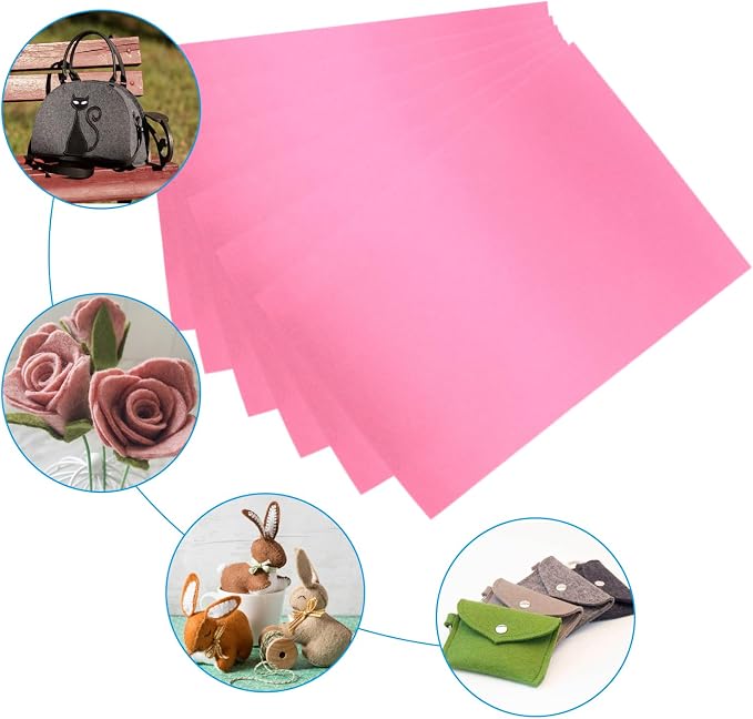 6 Pcs 8 x 12 Inch Pink Felt Sheets, 2mm Thick |