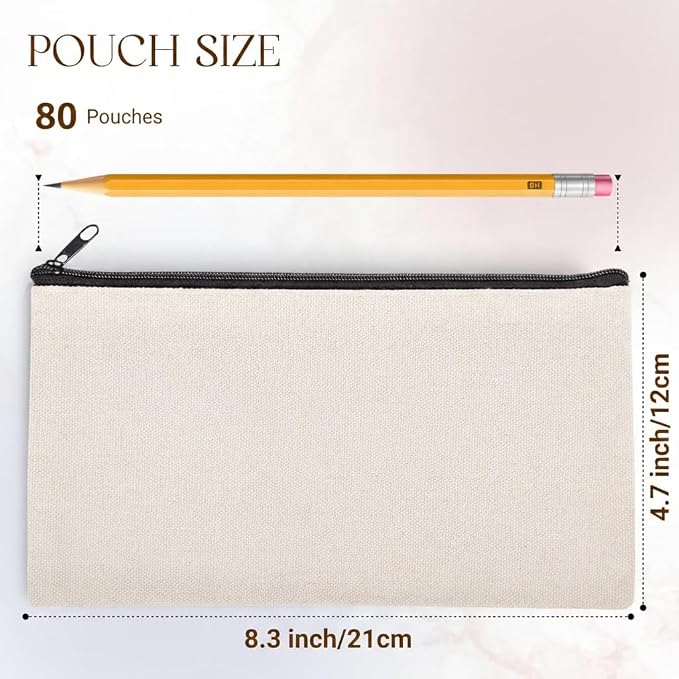 80 PCs Blank canvas Zipper Pouch, Makeup Bags Bulk Pencil Pouch