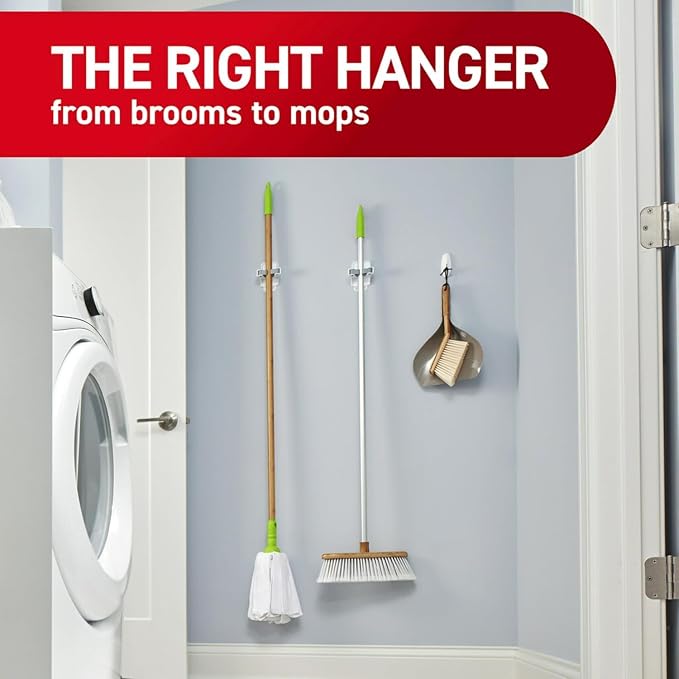 Command Broom Grippers, 3 Hangers and 6 Strips, Damage-Free Mop and Broom