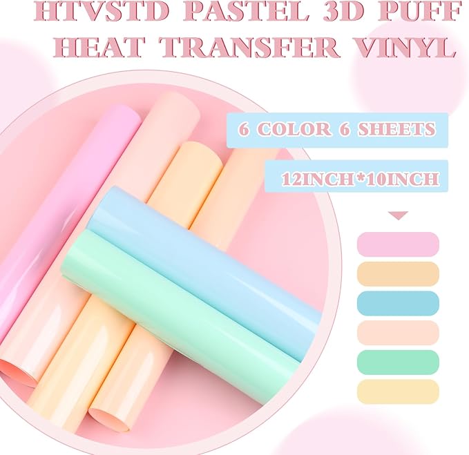HTVSTD Candy Puff HTV Heat Transfer Vinyl 6Sheets 12×10in | Puff Iron on Vinyl