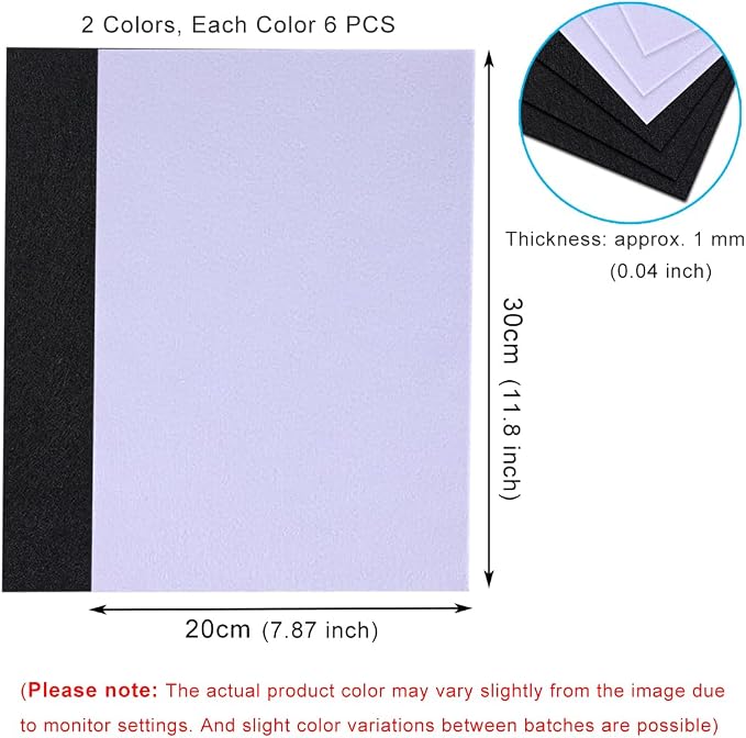 12 PCS Felt Fabric Sheets Black and White, 7.87 * 11.8 inch A4 Stiff Felt