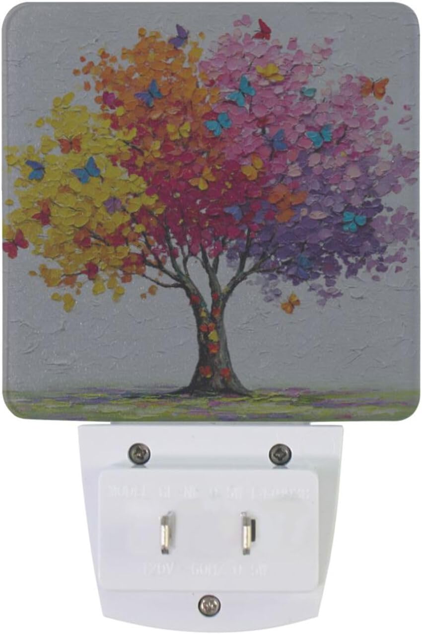 Aslsiy Night Light for Kids Beautiful Tree Vibrant Colors Butterfly (1) Plug in Wall Lamp LED Dusk to Dawn Sensor Energy Saving Nightlight for Boys Girls Men Women