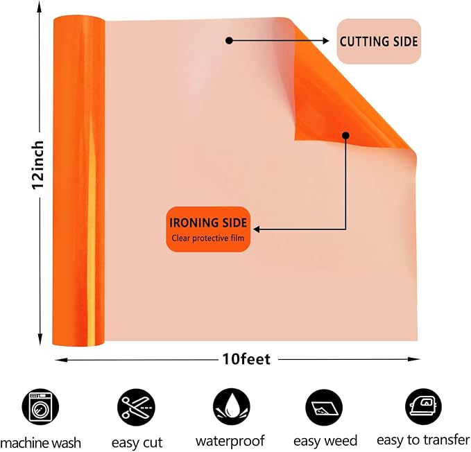 FUNKAKA Fluorescent Orange HTV Heat Transfer Vinyl Rolls
