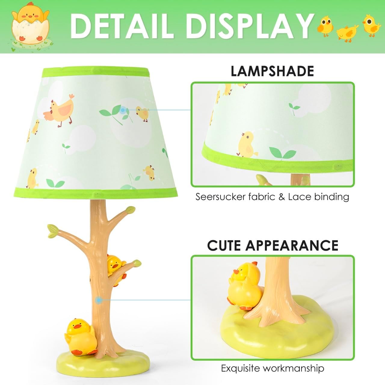 Table Lamp for Kids, 16 Inch Cute Chicken Bedside Lamp with LED Bulb, Animal Resin Desk Lamp for Boys Girls Bedroom or Nursery Decor
