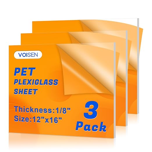 VOISEN 3 Pack Plexiglass Sheets 1/8 Inch Thick, Display Cases, Sneeze Guard